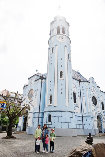 Mother with kids near Blue Church at Bratislava Slovakia