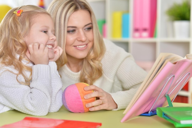 Mother with little daughter reading