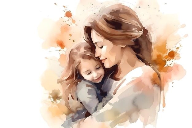 День матери мать обнимает своего ребенка в стиле акварели ребенок в руках матери