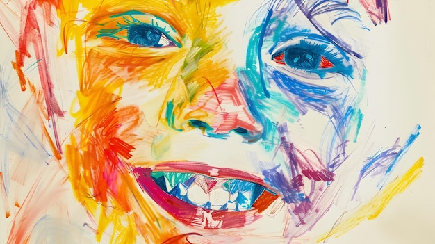 Mother39s Smile Reflected Through Child39s Expressive Artwork Colorful and Emotive Portrait of Familial Bond