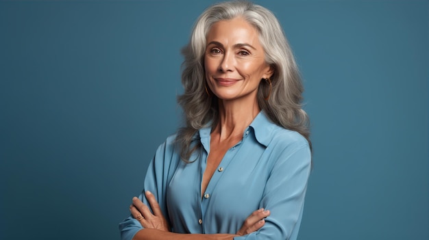 motherinlaw in a studio with long grey hair