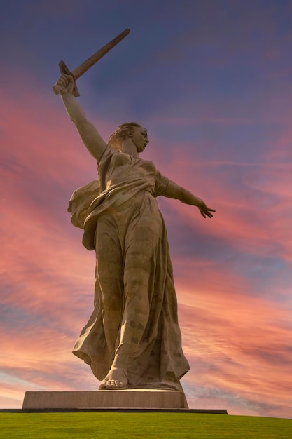 Motherland monument in volgograd in sunrise