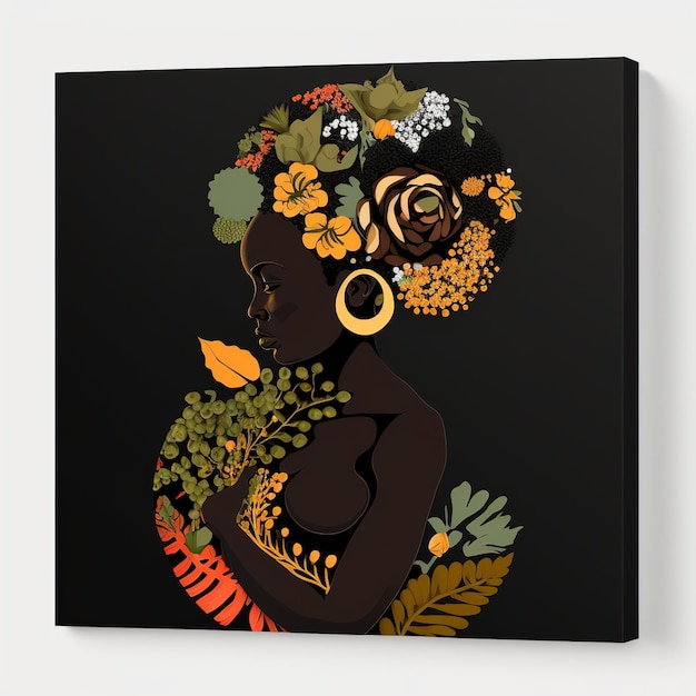 Mothers Day abstract design for African pregnant mother in focus flowers flat black theme