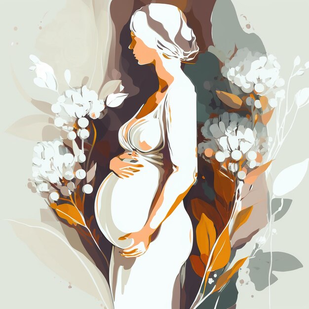 Photo mothers day abstract design asian and caucasian pregnant mother in focus hand made flat design