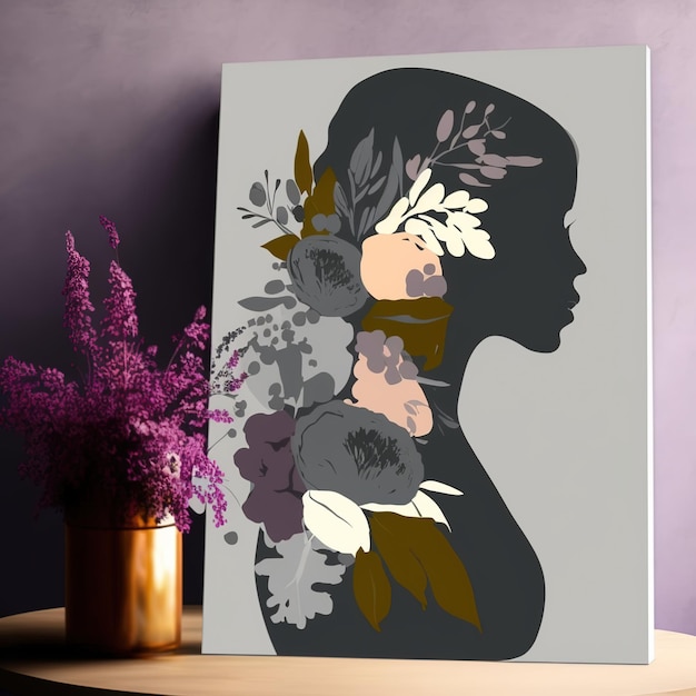 Mothers Day abstract design of a pregnant mother A hand made art as flat style with flowers