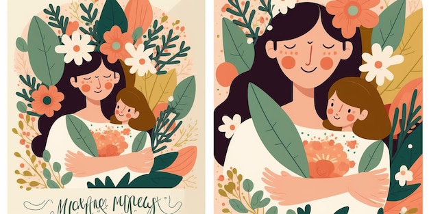 День матери азиатская мать любит новорожденного минималистский стиль цветы плоский дизайн