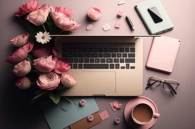 Mothers day background with laptop AI Generative