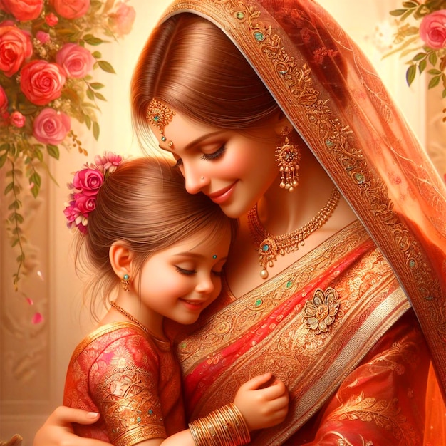 Mothers day Background with mother and daughter with Flower Happy mothers day celebration