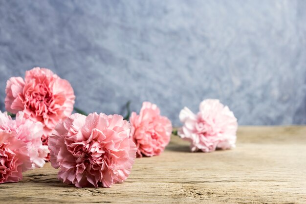 古い木の上にピンクのカーネーションの花の母の日の概念