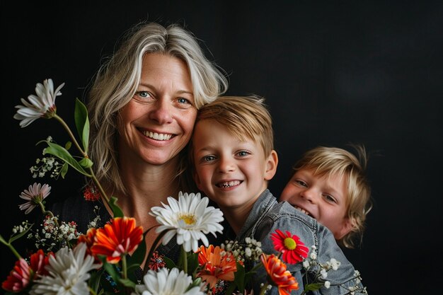 Photo mothers day concept with children and mother