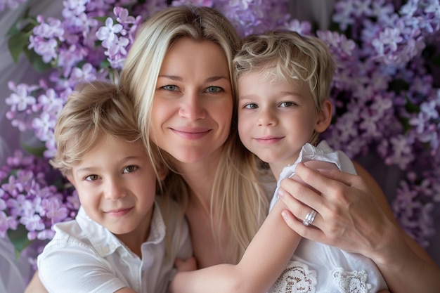 Photo mothers day concept with children and mother