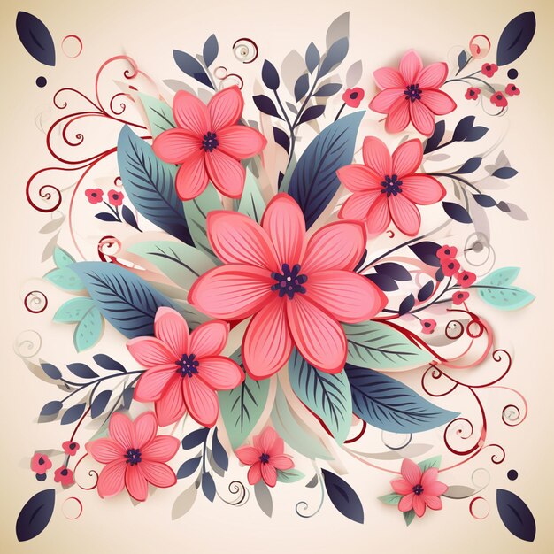 mothers day greeting card floral background with decorative cute flowers and leaves