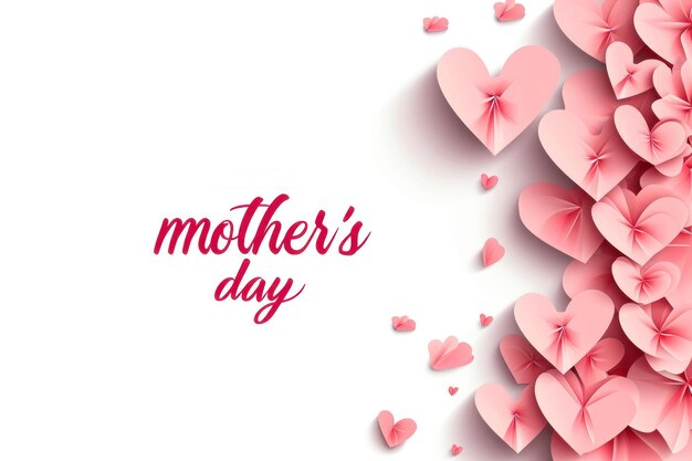 Mothers day greeting card Vector banner with 3d flying pink paper hearts Minimalism