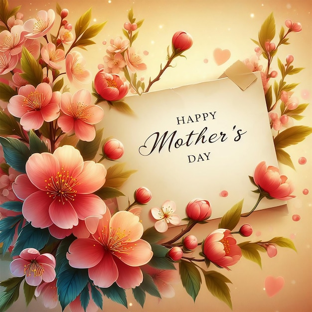 Mothers day greeting card with beautiful blossom flowers