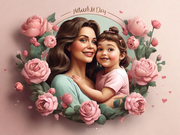 Поздравительная открытка на День матери с акварельными цветками гвоздики