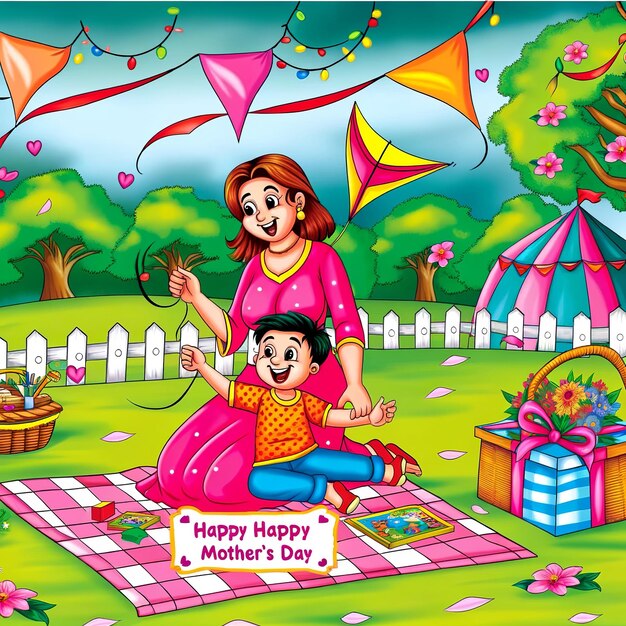 Mothers Day Illustration for happy mothers day cartoon style