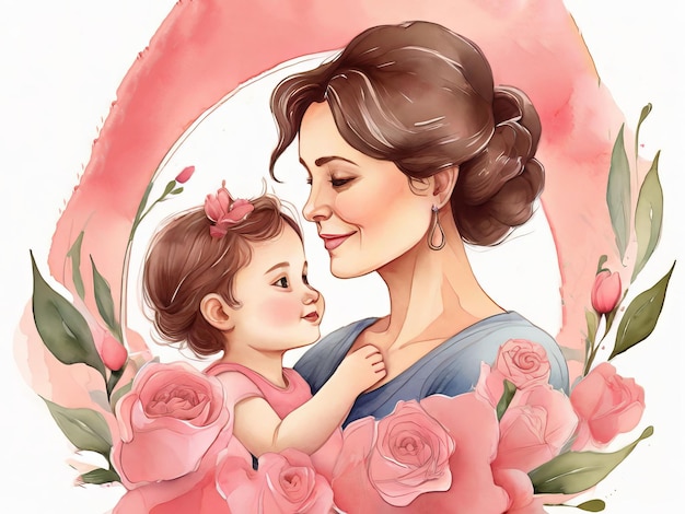 Mothers day illustration in paper poster with mother and child design Generative Ai