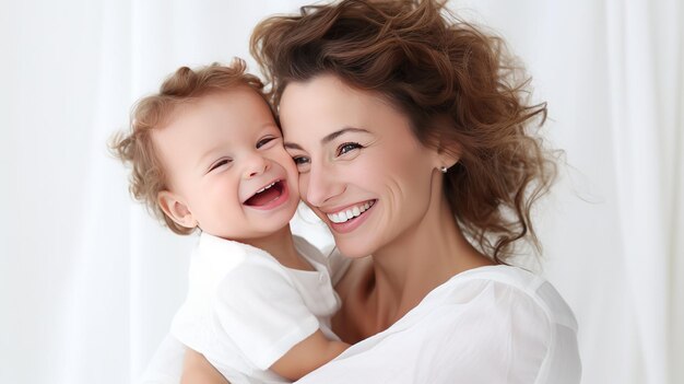 Foto la madre della giornata delle madri con la sua bambina madre e figlia isolate su uno sfondo bianco generative ai