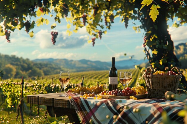 Foto picnic per la giornata delle madri in un pittoresco vigneto