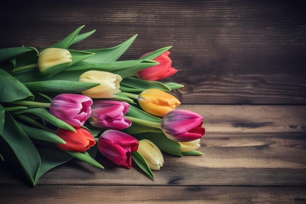 Mothers day poster or banner with bouquet of tulips AI