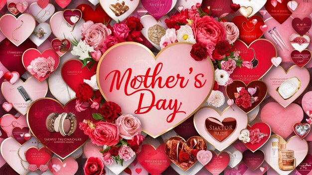 a mothers day poster with a heart shaped box of chocolates
