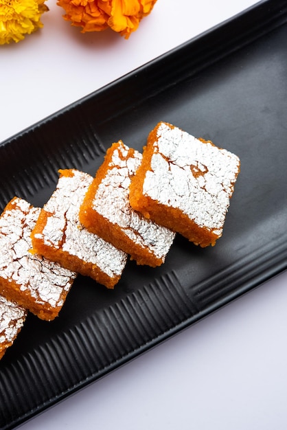 Photo moti pak or motichur barfimotichoor burfi is a popular indian sweet for diwali special occassion