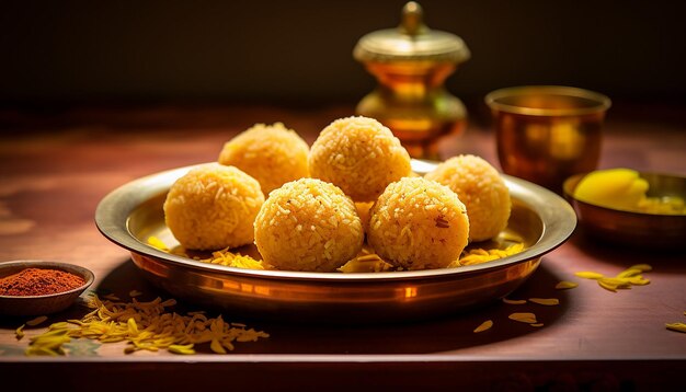 Motichur laddu food photography photo realistic