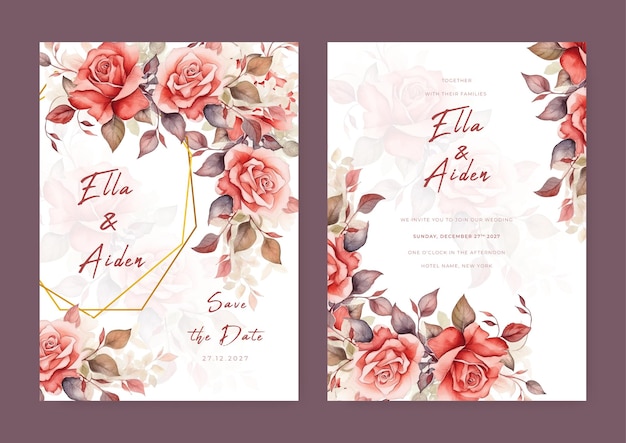 Motief voor een bruiloftsuitnodiging met bloemen en bladeren