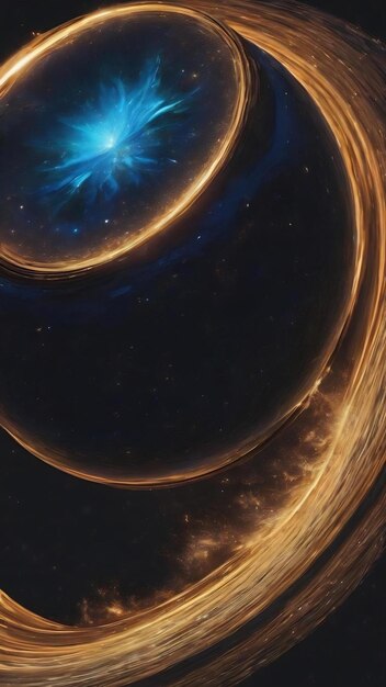 写真 宇宙の黒い背景の抽象的な青い液体球の動き