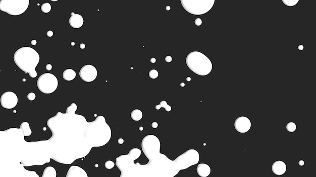 Motion abstract white liquid spots, black splash background. Elegant and luxury 3d illustration style for modern and hipster template