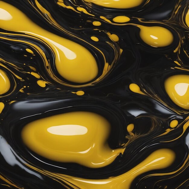 Фото Абстрактное движение желтые жидкие пятна черный фон брызг