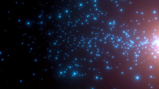 Foto particelle di movimento blu e stelle nella galassia, sfondo astratto. stile di illustrazione 3d elegante e di lusso per il modello di cosmo e vacanze