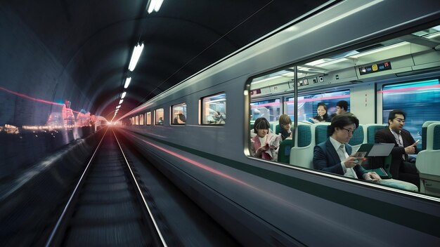 Motion blur of automatic train moving inside tunnel in tokyo japan