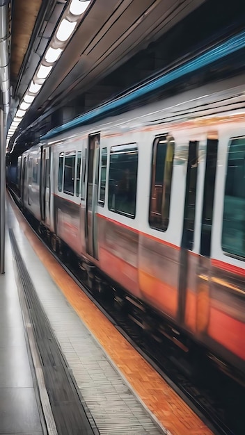 Motion blur of automatic train moving inside tunnel in tokyo japan