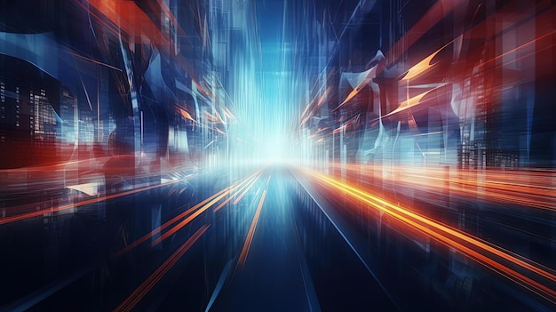 motion blur background in blue city traffic in the style of photorealistic cityscapes