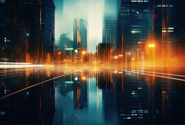 夜の都市の道路上の車のモーションブラー交通の概念