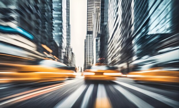 Motion blur city street with yellow taxi