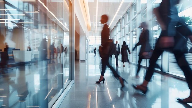 motion blur of energetic and ambitious business people walking near meeting room in Generative AI