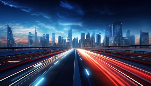 motion blur of highway with city background