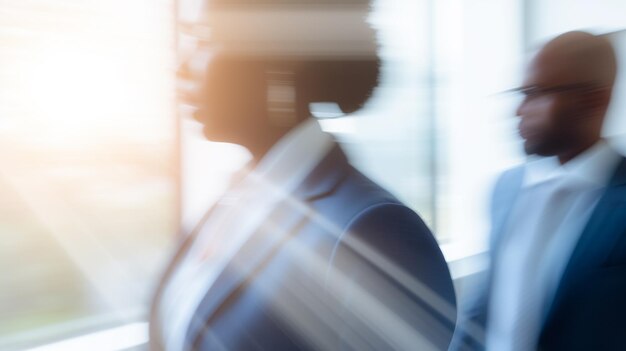 Photo motion blur image of blurred business people in the office