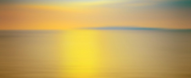 Motion blurred background of refraction in water. Panoramic dramatic view of Infinity sunset on the sea at twilight times.