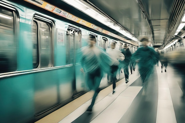 motion blurred of people in subway