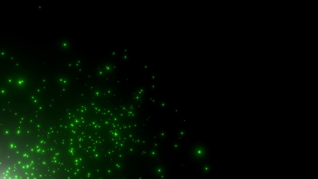 Photo motion green particles and stars in galaxy, abstract background