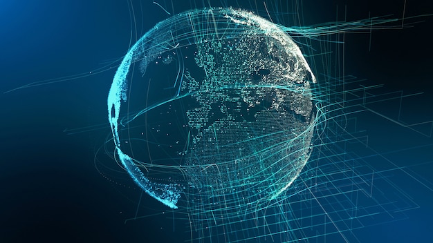 Движение частиц земли цифровой глобус кибер концепции