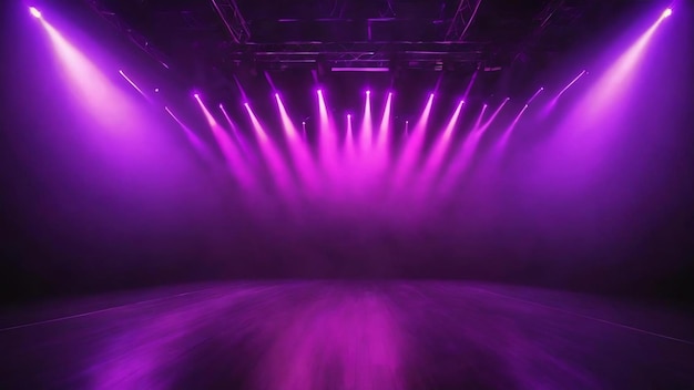 Motion purple glowing spotlight beams on dark background in stage