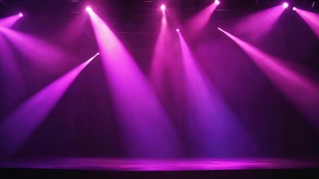 Motion purple glowing spotlight beams on dark background in stage