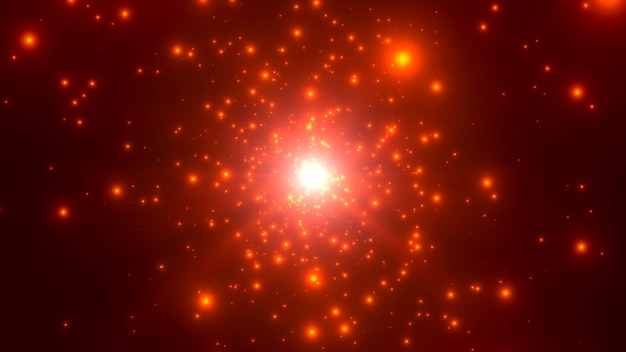 Motion red particles and stars in galaxy, abstract background