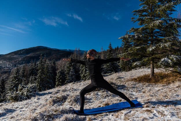 Motivation yoga on the mountain hills