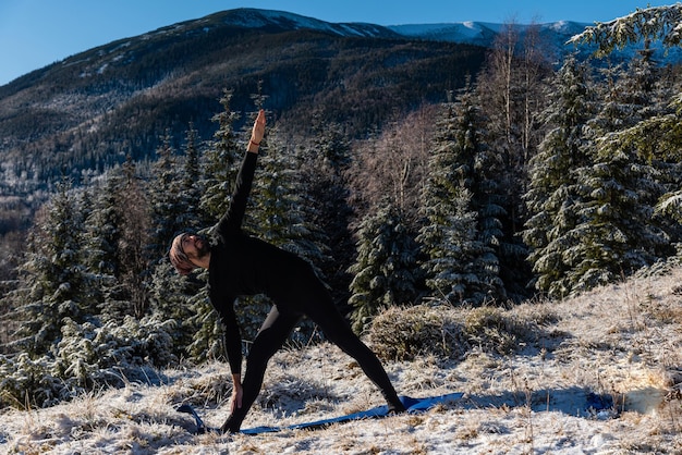 Motivation yoga on the mountain hills