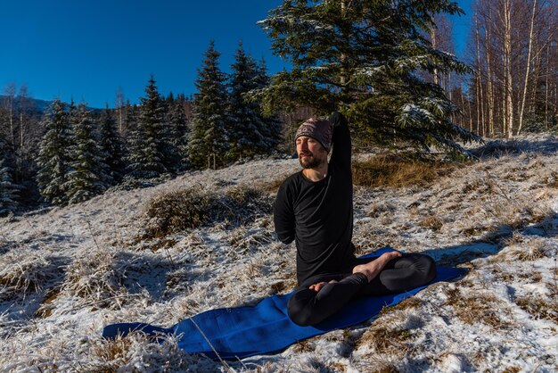 Motivation yoga on the mountain hills